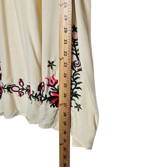 Boho Cream Tunic Blouse Floral Embroidery Lightweight Bohemian Womens Top L‎ - Picture 4 of 6